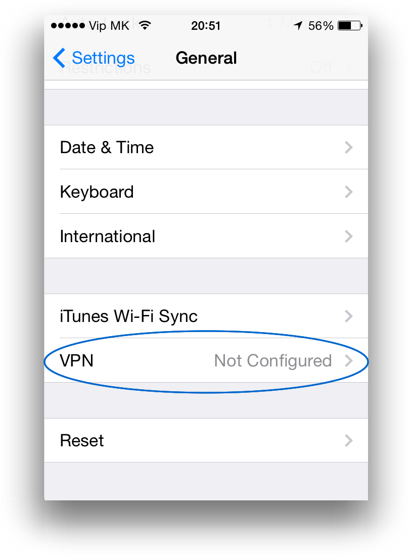 Scroll down and find VPN and open it