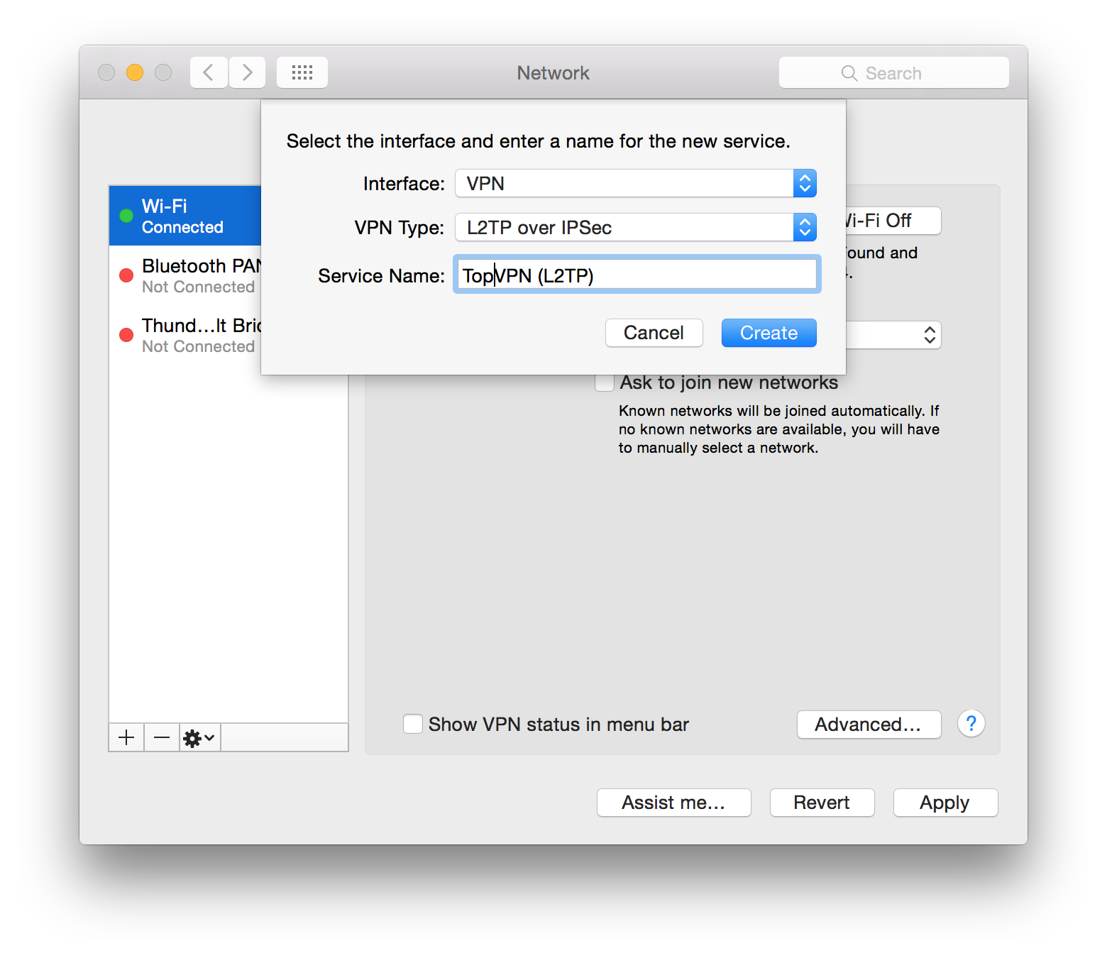 In the next window, enter TopVPN for the configuration name. Then click Create.