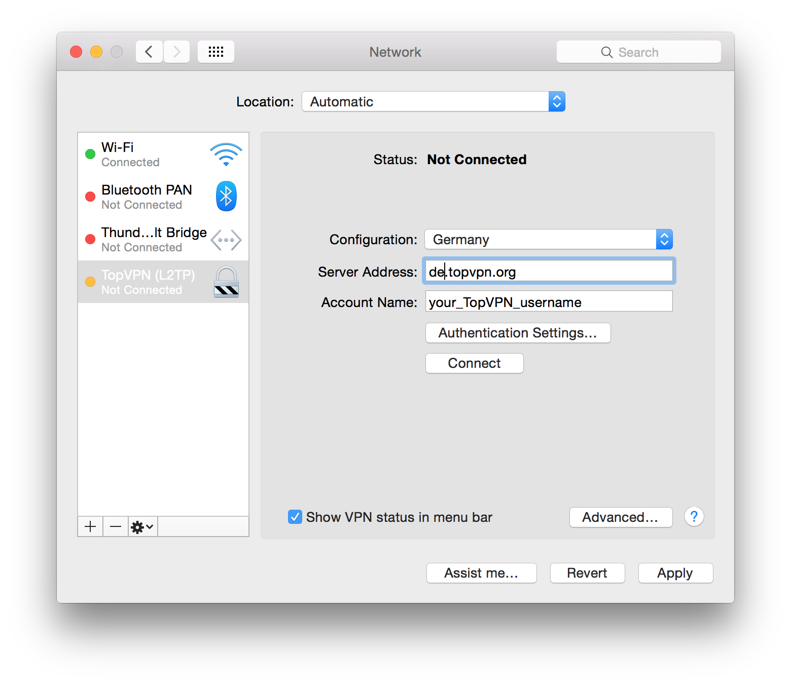 If you like to add multiple locations you will need to create new configuration and do the same steps from step 6. All you need to change is just the Server Addres. You can add any of the host addresses listed in our 
