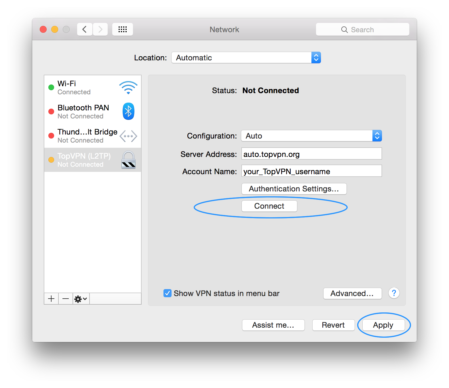 Once you're done with everything just Apply all the settings and then click Connect